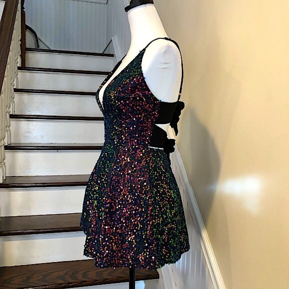 LUCY IN THE SKY Los Angeles Rainbow Black Sequin Mini Dress Sz Small - Picture 11 of 16